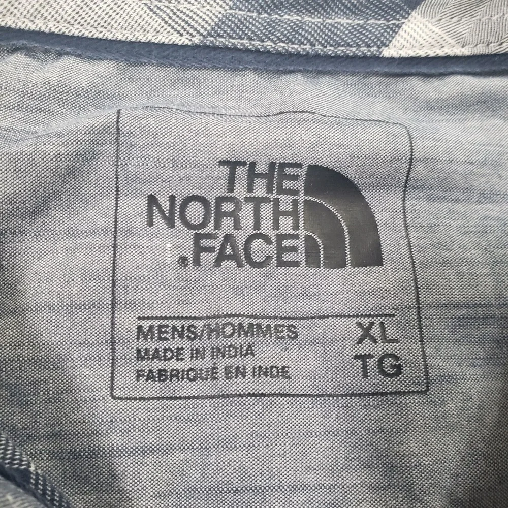The North Face Button Up Shirt Mens Navy Blue White XL Plaid Chest Pocket Casual